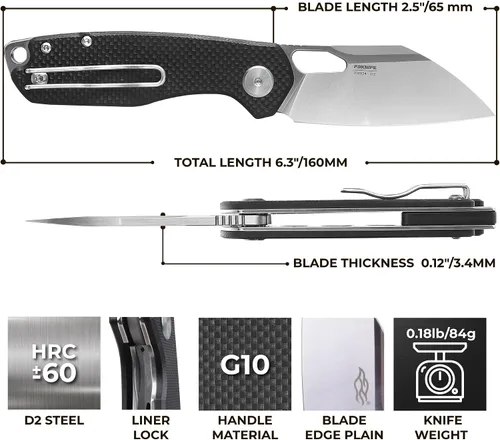 Vista 2 de Firebird GANZO FH924-BK Cuchillo Plegable de Bolsillo con Rodamiento de Bolas Wharncliffe Hoja de Acero D2 Mango G10 Antideslizante con Clip Camping