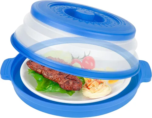 Vista 10 de Funda de alimentos para microondas de 10.7 pulgadas con alfombrilla aislante de calor, cubierta plegable antisalpicaduras de microondas