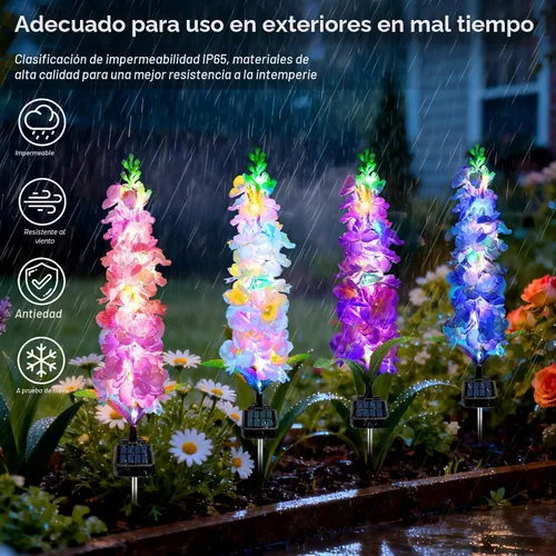 Vista 5 de MRHEPHAESTUS Luces solares de jardín, flores de delfinio 2 unidades 40 LEDs, luces impermeables para exteriores, dos modos de iluminación para Blanco