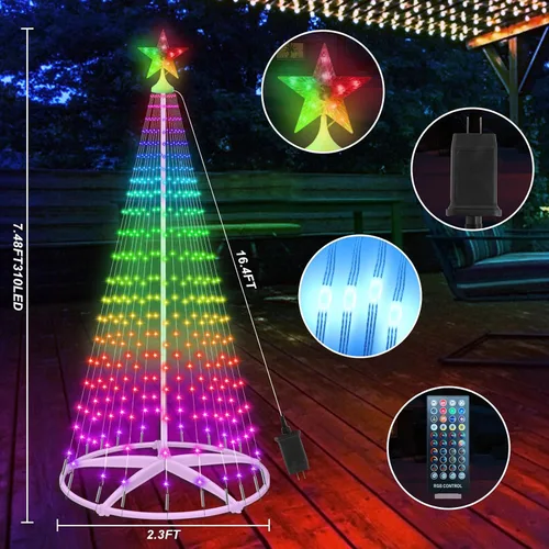 Vista 2 de Forlivese Árbol de Navidad Cónico Inteligente de 7.48 Pies con Luz LED para Exteriores, Luces de Árbol de Navidad Artificial Regulables con Control