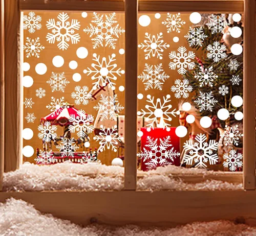 Vista 6 de 321 piezas de calcomanías de Navidad para ventana - 9 hojas de copos de nieve, diseños de invierno y festivos para ventanas de vidrio