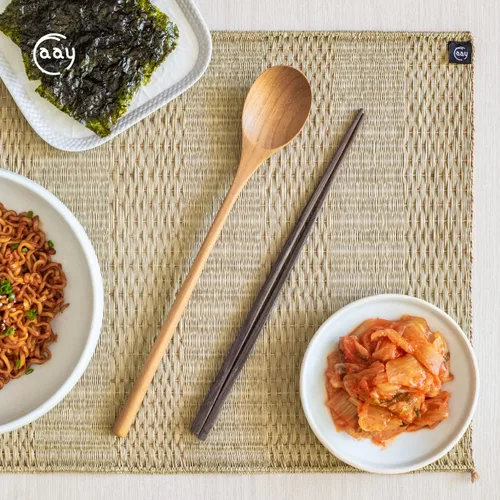 Vista 4 de FAAY - 2 cucharas de sopa de teca de mango largo de 10.5 pulgadas para probar chef, agitar, mezclar. Cocina - Utensilios de cocina estilo coreano