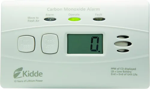 Vista 3 de Detector de monóxido de carbono Kidde con batería de 10 años, pantalla digital, 3 LEDs, indicador de reemplazo, memoria de nivel máximo