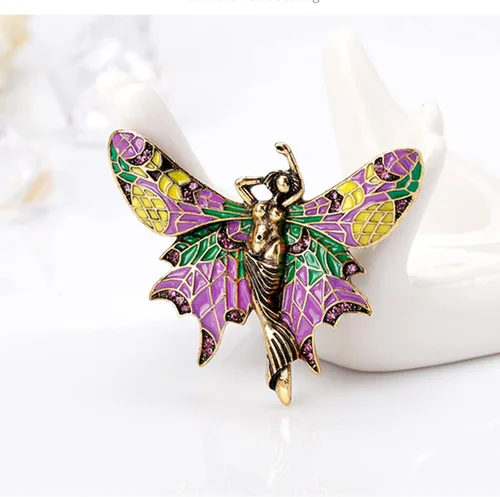 Vista 6 de Kovolala nuevos broches de mujer, mariposa hada micro incrustado broches de circón, alfileres de ropa de alas de bailarín de alta gama, broches