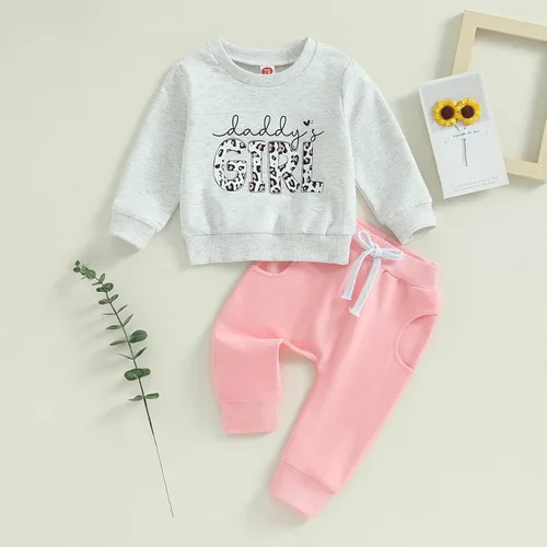 Vista 2 de Conjunto de sudadera con letras de leopardo para recién nacido, ropa de otoño e invierno