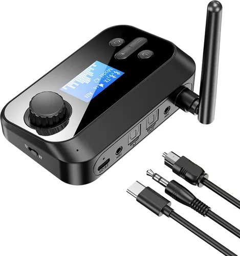 Vista 9 de KAIY - Transmisor Bluetooth para TV a auriculares duales, adaptador AUX Bluetooth Adapter with LCD Display Adjustable Volume, Bluetooth Receiver