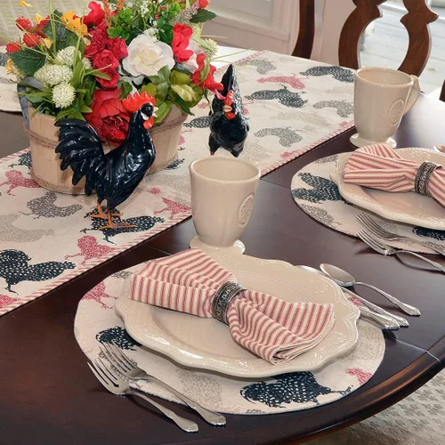 Vista 4 de Rifton Red Rooster Charger-Center - Juego de dos manteles individuales redondos
