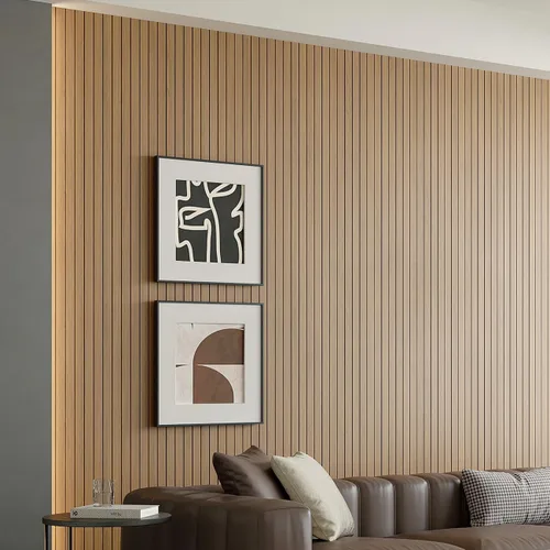 Vista 2 de Yutianli Panel de Pared de Listones de PVC Despegar y Pegar 118" x 15.7" Panel de Listones de Madera Falsa Grano de Madera de Roble Artificial