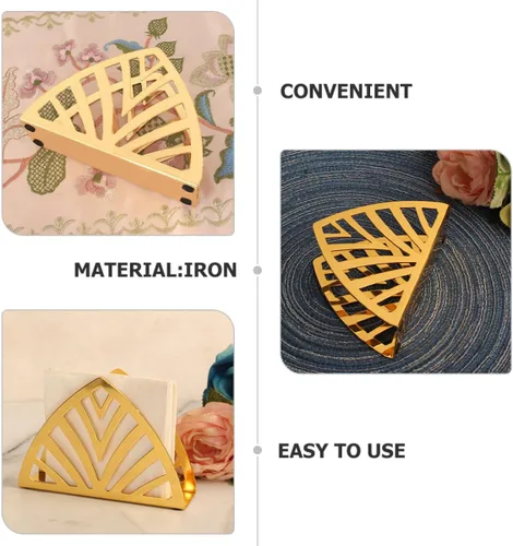 Vista 5 de Metal Napkin Holder Stand, Gold Triangular Tissue Dispenser for Restaurant and Home Table, Iron Art Hollow Design Napkin Storage Rack for Kitchen
