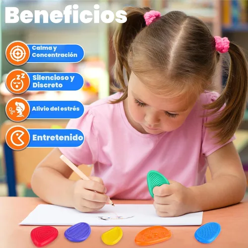 Vista 4 de Juguetes Fidget Piedra Sensorial para Niños: Paquete de 6 Piedras de Preocupación Texturizadas Suaves Calmantes para Niños con Autismo - Juguetes