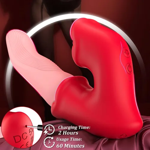 Vista 7 de Juguetes sexuales para adultos para mujeres, consolador en forma de dedo con 10 modos de oscilación, lamer y vibración, empuje de anillo deslizante