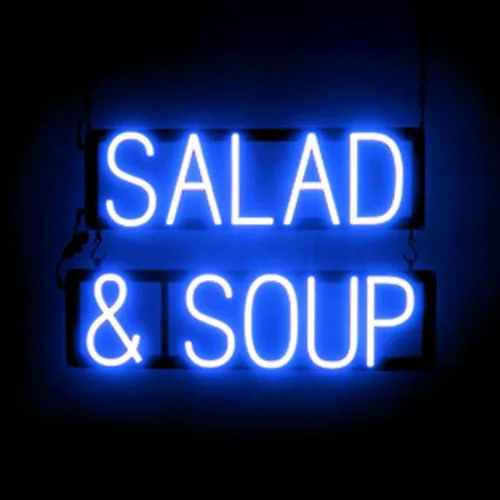 Vista 31 de SpellBrite DELI Sign Letrero relacionado con delicatessen con aspecto neón, fuente de luz LED azul 13.4 x 6.3 pulgadas