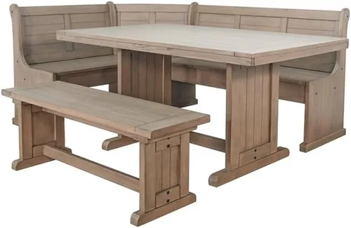 Vista 12 de Pemberly Row - Juego de rincón de desayuno de 4 piezas de madera estilo granja con almacenamiento oculto, asientos reversibles, ideal para espacios