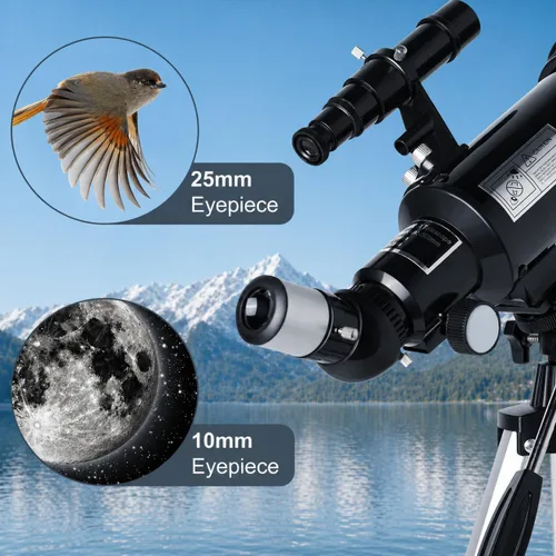 Vista 3 de Telescopio 70mm Apertura 500mm - para niños y adultos, telescopios refractores astronómicos de montaje AZ con óptica de revestimiento múltiple