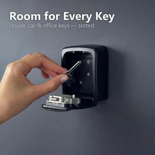 Vista 5 de Iron Lock® - Caja de bloqueo de llave pequeña para montaje en pared con código, para exteriores (negro) 10,000 resettable combos, no app or dead