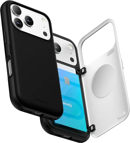Vista 10 de GOOSPERY Parachoques magnético para puerta compatible con iPhone 15, funda con tarjetero, cartera con cierre magnético automático, protector de Azul