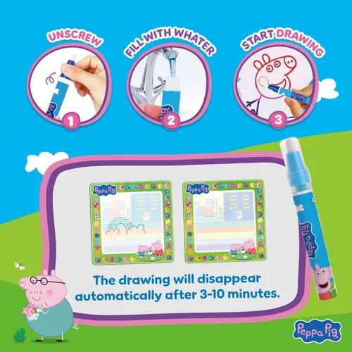 Vista 3 de Evie Pig - Alfombrilla de dibujo de agua para niños de 39.4 x 39.4 in, sin ensuciar, alfombrilla de dibujo mágica con bolígrafos, almohadilla