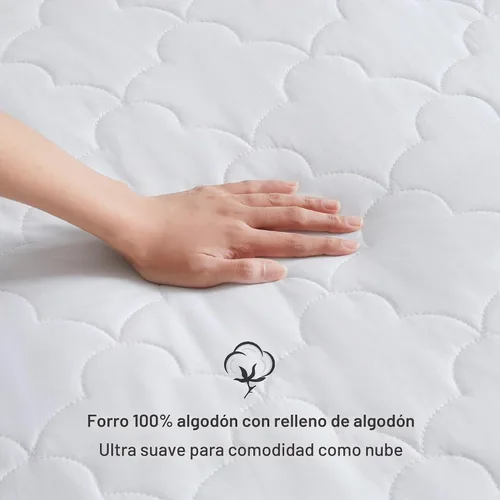 Vista 2 de Sleep Philosophy - Protector de colchón de algodón para cama individual, funda de colchón acolchada Classic Cloud, cubrecolchón natural