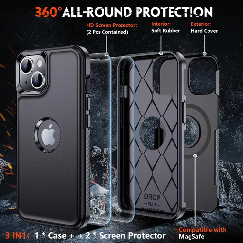 Vista 6 de Redpepper Funda magnética para iPhone 13 [compatible con MagSafe] [Protector de pantalla de vidrio] [protección contra caídas de grado militar]