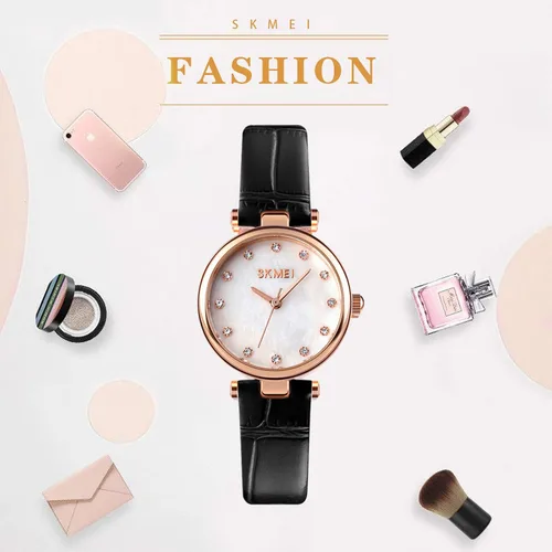 Vista 6 de SKMEI Women Watch Leather Elegant Wrist Watch for Lady Girls Analog Quartz Waterproof Watches for Women