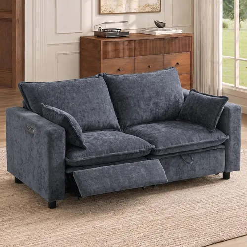 Vista 10 de GUEAPY Sofá reclinable eléctrico, sofá biplaza Cloud Couch, sofás seccionales reclinables color crema de gran tamaño, moderno sofá reclinable
