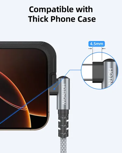 Vista 7 de Cable USB C a USB C en ángulo recto corto de 1 pie, paquete de 3 gris y blanco