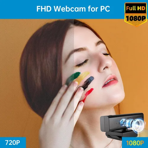 Vista 3 de Cámara web completa 1080P HD 3 en 1: cámara y altavoz para computadora de escritorio con 4 micrófonos incorporados, cámara web USB externa