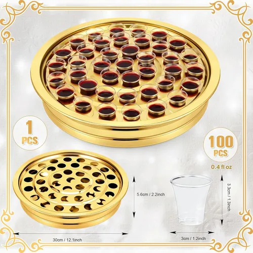 Vista 2 de Zhehao - 1 bandeja de comunión con cáliz desechables para suministros de iglesia, cada juego de suministros de comunión de 40 agujeros, bandejas