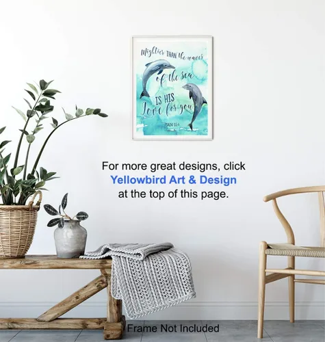 Vista 5 de Mightier Than the Waves Dolphins - Decoración de pared con versículo bíblico religioso - Decoración de las Escrituras cristianas para dormitorio