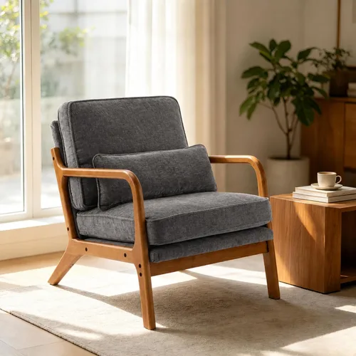 Vista 12 de Karl home Silla de lectura Mid-Century Modern Accent color beige Lino Beige
