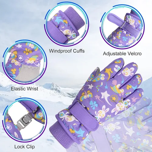 Vista 3 de JANGANNSA Guantes de esquí de invierno para niños y niñas, guantes de nieve para clima frío, guantes de esquí y snowboard impermeables con forro