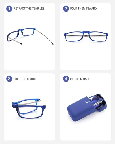 Vista 5 de LUFF Folding Reading Glasses Men Women, Anti Blue Light Readers With Case Compact Foldable Easy to Carry Portable Pocket Eyeglasses