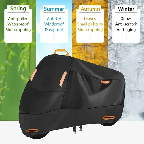 Vista 5 de Funda impermeable para 1 bicicleta, 300D Oxford, agujeros de bloqueo, hebillas reflectantes, resistentes al viento, lona de bicicleta para bicicleta