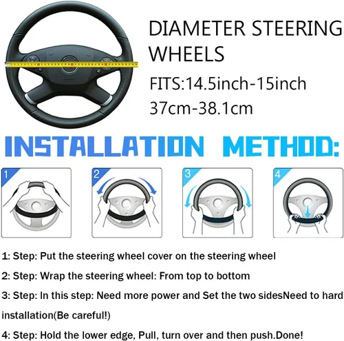 Vista 2 de Bittwee 3 piezas, juego de cubiertas para volante de auto de 15 pulgadas, cubierta para apoyabrazos, cubierta para palanca de cambios, de microfibra