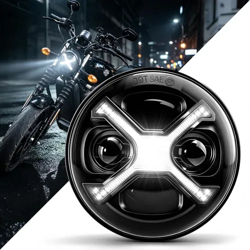 Vista 10 de 5 3/4 5.75 Pulgadas Faro LED para Motocicleta con Carcasa de Faro y Soporte DRL Ámbar para Motocicleta Compatible con Kawasaki Shadow para Motos