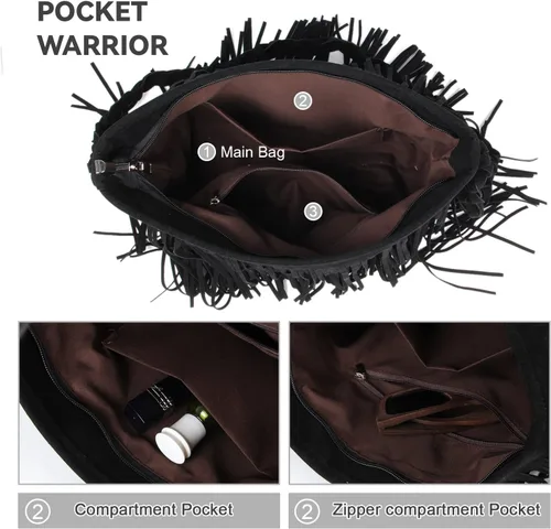 Vista 3 de Fecialy Bolsos cruzados de ante sintético con flecos para mujer, bolso de hombro hippie occidental, bolsa de mensajero, bolsa bandolera