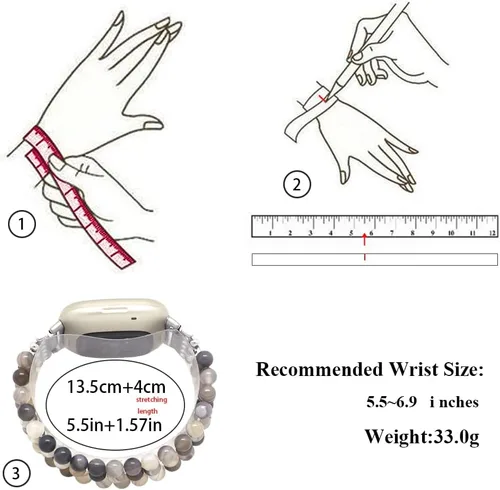 Vista 4 de C&L Accessories Pulseras compatibles con bandas Fitbit Versa 3/Versa 4/Fitbit Sense 2/Bandas Sense para mujeres y hombres con cuentas de piedras