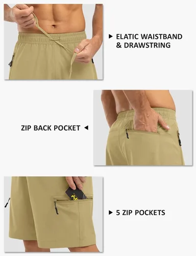 Vista 5 de TBMPOY Pantalones cortos de senderismo para hombre con 5 bolsillos con cremallera, 9 pulgadas, ligeros, para exteriores, trabajo, atletismo, viajes