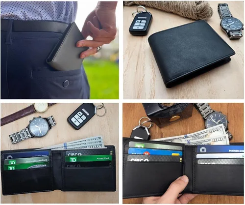 Vista 4 de CraftZen Cartera de cuero real para hombre, billetera personalizada plegable con bloqueo RFID, cartera con ventana para identificación, tarjetero