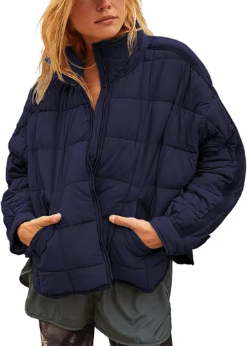 Vista 10 de Omoone Chaqueta acolchada con cremallera para mujer, ligera y acolchonada, con capucha, de gran tamaño Verde militar