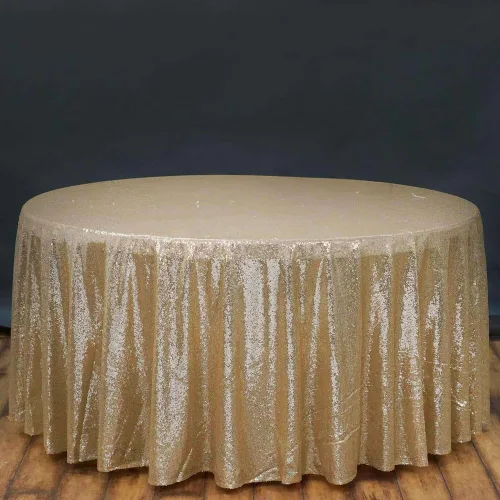 Vista 6 de Tableclothsfactory Luxury Collection - Manteles redondos de lentejuelas de 108 pulgadas, color dorado
