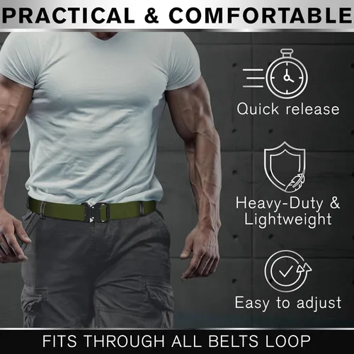 Vista 5 de TECEUM Cinturón táctico – Resistente y de liberación rápida – Militar, Trabajo, Rigger, Duty & Utility Belt para hombre, Hebilla 7 - Verde