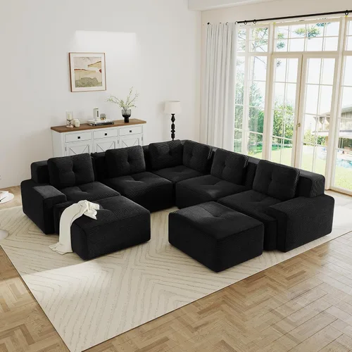 Vista 43 de Sofás modulares sin hueso de 152.8 pulgadas para sala de estar, sofá modular con diván en forma de L, cómodo asiento profundo tapizado de tela