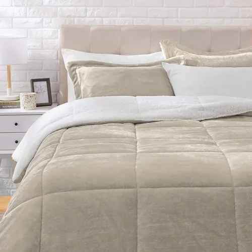 Vista 20 de Amazon Basics - Juego de ropa de cama de 3 piezas, Micromink Sherpa, ultrasuave, edredón cálido para todas las estaciones, tamaño Full/Queen, negro