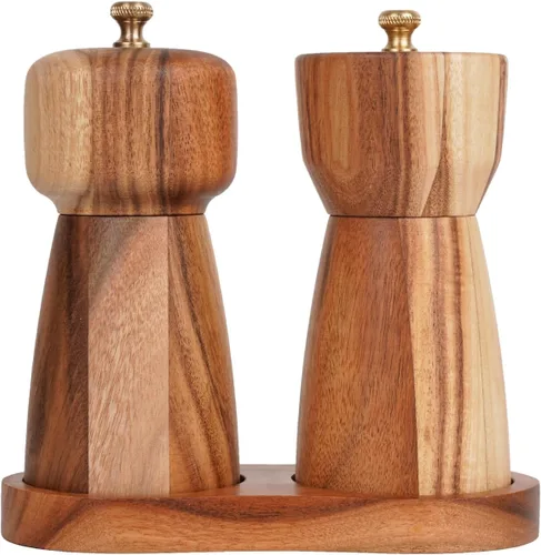 Vista 9 de Molinillo de pimienta, molinillo de pimienta con acero inoxidable ajustable, madera de acacia, 5.5 in de altura, diámetro inferior: 2.4 in
