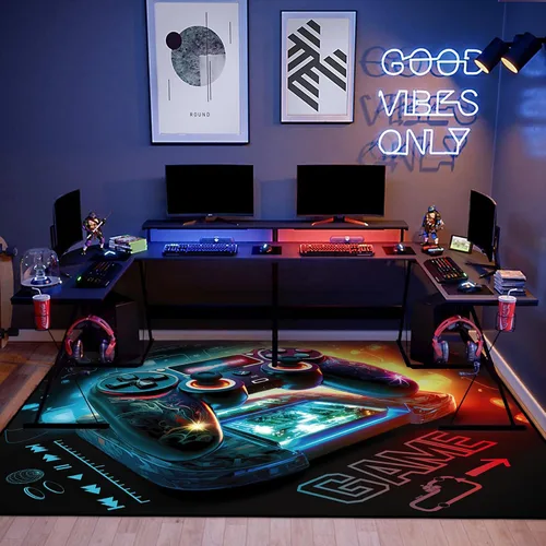 Vista 4 de Alfombra de área de juegos, alfombra de juegos 3D, tapete controlador de gamepad para niños y niñas, dormitorio, sala de juegos, alfombras