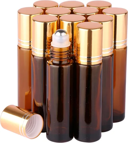 Vista 12 de inice 100 botellas de roll-on de 10 ml de vidrio ámbar para aceites esenciales con bolas de rodillo de acero inoxidable y tapa de aleación
