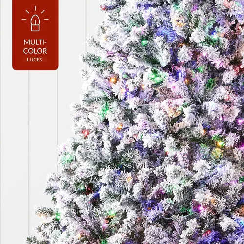 Vista 7 de Best Choice Products - Árbol de Navidad artificial preiluminado de 7.5 pies con nieve artificial, pino, 2-en-1 luces LED blancas y multicolor, Verde