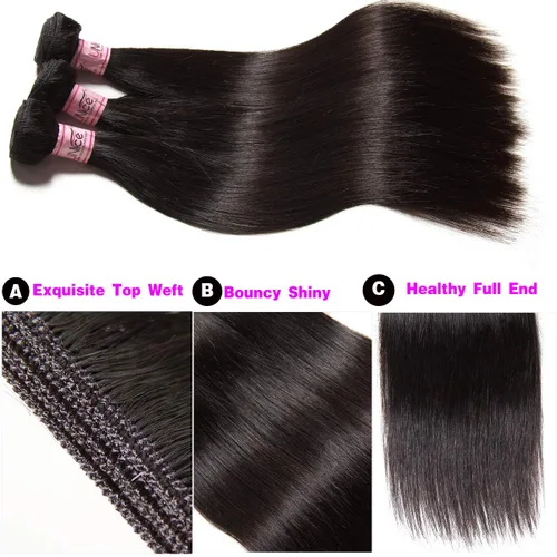 Vista 4 de Cabello 7 a malayo liso, 4 paquetes sin procesar, vírgenes, extensiones de pelo, cabello humano con longitudes mixtas, 100% cabello humano