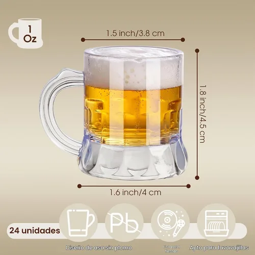 Vista 2 de Breroa 24 piezas de mini tazas de cerveza de plástico de 1 onza, vasos de chupito con asas, vasos transparentes reutilizables de degustación